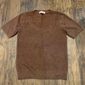 Philosophy brown nylon & rayon knit short sleeve shirt soft & beautiful